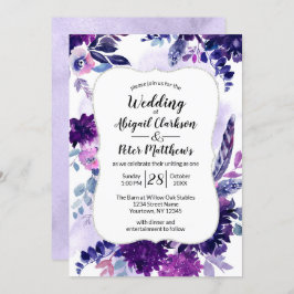 Violet Paarse Lavendel Bloemen Waterverf Bruiloft Kaart