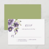 Violet Paarse Lavendel Groene Waterverf Bloemen | RSVP Kaartje (Voorkant / Achterkant)