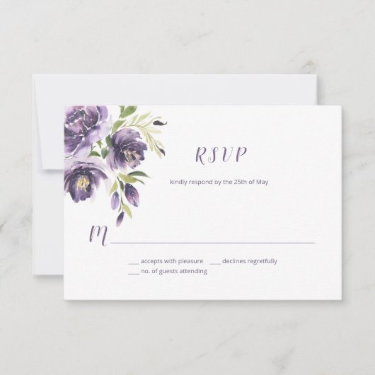 Violet Paarse Lavendel Groene Waterverf Bloemen | RSVP Kaartje (Voorkant)