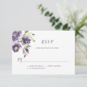 Violet Paarse Lavendel Groene Waterverf Bloemen | RSVP Kaartje (Staand voorkant)