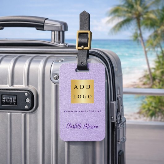 Violet paarse lederen bedrijfsnaam logo bagagelabel