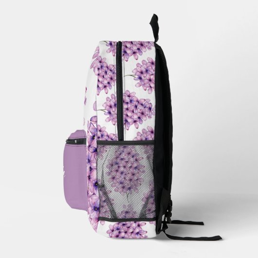 VIOLET PAARSE LILA BLOEMPATROON AANGEPASTE NAAM BEDRUKTE RUGZAK (Rechts)