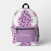 VIOLET PAARSE LILA BLOEMPATROON AANGEPASTE NAAM BEDRUKTE RUGZAK (Voorkant)