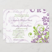 Violet Paarse Lime Green Floral Weddenschap Kaart (Voorkant / Achterkant)