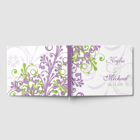 Violet Paarse limoen groen bloemenbruiloft gastenb Gastenboek (Volledig)