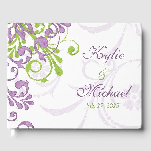 Violet Paarse limoen groen bloemenbruiloft gastenb Gastenboek (Voorkant)