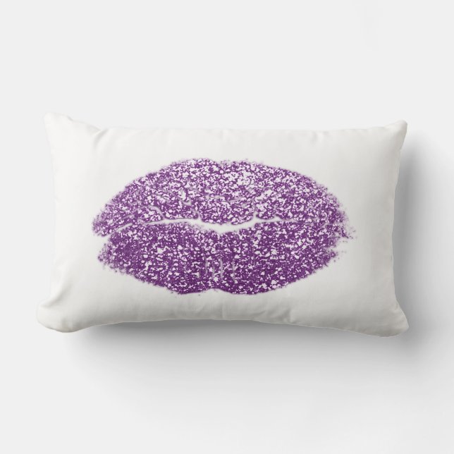 Violet Paarse lips Glitter Plum White Makeup Kiss Kussen (Voorkant)