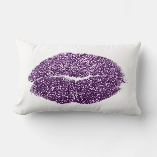 Violet Paarse lips Glitter White Makeup Kiss Kussen (Voorkant)