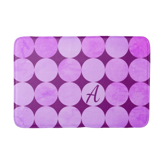 Violet, Paarse magenta & roze cirkels Monogram Badmat (Voorkant)