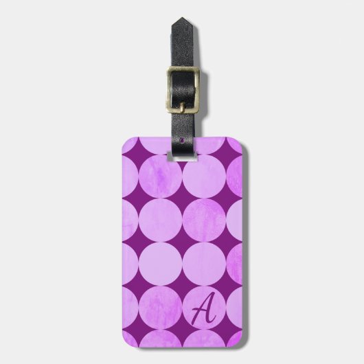 Violet, Paarse magenta & roze cirkels Monogram Bagagelabel (Voorkant verticaal)
