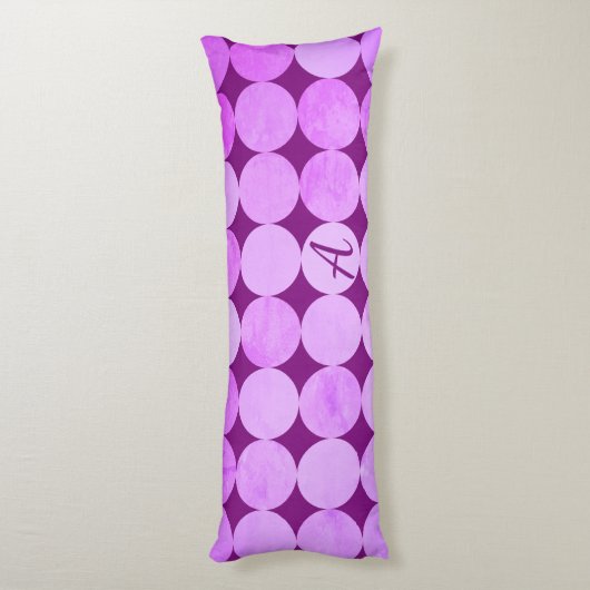 Violet, Paarse magenta & roze cirkels Monogram Lichaamskussen (Achterkant (Verticaal))