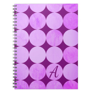 Violet, Paarse magenta & roze cirkels Monogram Notitieboek