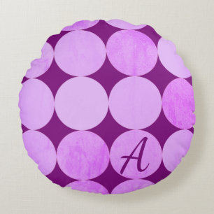 Violet, Paarse magenta & roze cirkels Monogram Rond Kussen