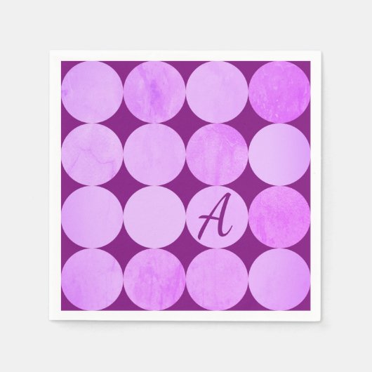 Violet, Paarse magenta & roze cirkels Monogram Servet (Voorkant)