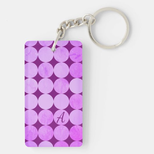 Violet, Paarse magenta & roze cirkels Monogram Sleutelhanger (achterkant)