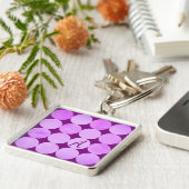Violet, Paarse magenta & roze cirkels Monogram Sleutelhanger (Zijkant)