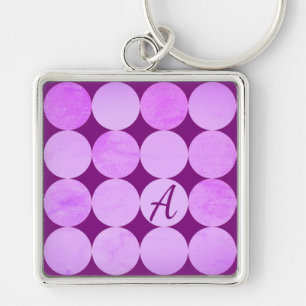 Violet, Paarse magenta & roze cirkels Monogram Sleutelhanger