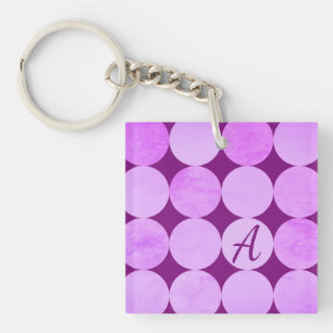Violet, Paarse magenta & roze cirkels Monogram Sleutelhanger