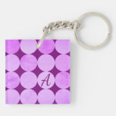Violet, Paarse magenta & roze cirkels Monogram Sleutelhanger (Achterkant)