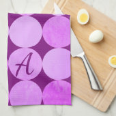 Violet, Paarse magenta & roze cirkels Monogram Theedoek (Quarter Fold)