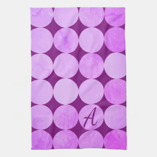 Violet, Paarse magenta & roze cirkels Monogram Theedoek