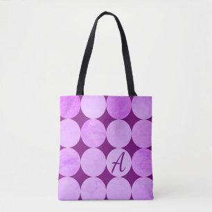 Violet, Paarse magenta & roze cirkels Monogram Tote Bag