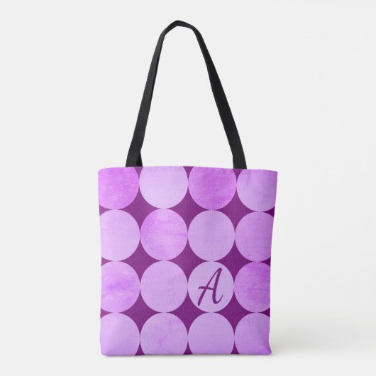 Violet, Paarse magenta & roze cirkels Monogram Tote Bag (Achterkant)