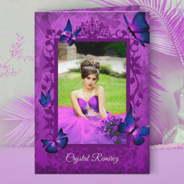 Violet, Paarse, marineblauwe vlinders Quinceanera Kaart