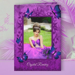 Violet, Paarse, marineblauwe vlinders Quinceanera Kaart