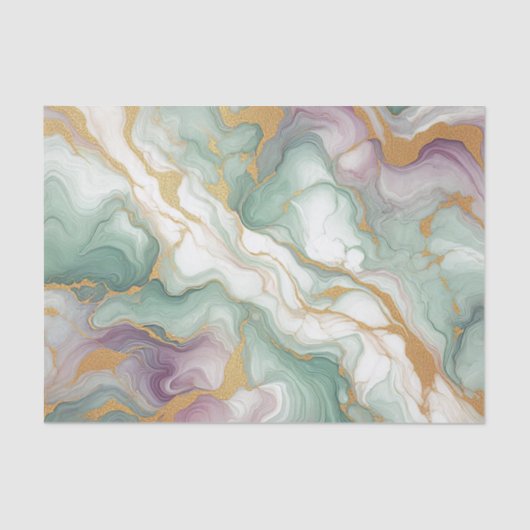 Violet Paarse Mauve Roze Groen Goud Marmeren Patro Tissuepapier (Voorkant)