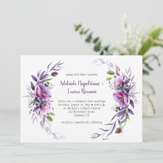 Violet Paarse Mauve Wildflower Lijst Weddenschap | Kaart (Staand voorkant)