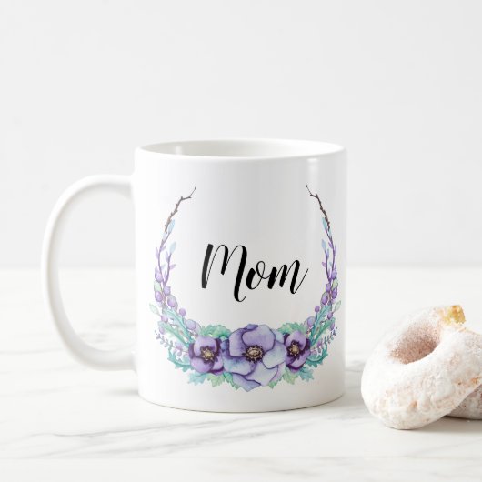 Violet Paarse moeder Mok Waterverf Fijne Bloemen (Met donut)
