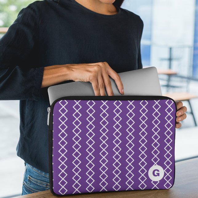 Violet Paarse monogram geometrische laptophoes Laptop Sleeve (Creator heeft geüpload)