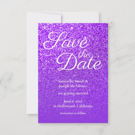 Violet Paarse Ombre Glitter Save the Date Kaart (Voorkant)