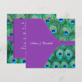 Violet Paarse Pauw Huwelijksuitnodigingen Kaart (Voorkant / Achterkant)