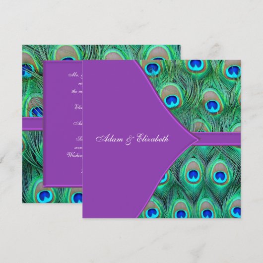 Violet Paarse Pauw Huwelijksuitnodigingen Kaart (Voorkant / Achterkant)