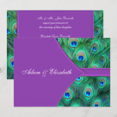 Violet Paarse Pauw Huwelijksuitnodigingen Kaart (Voorkant / Achterkant)