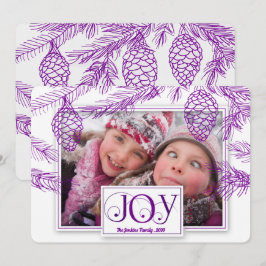 Violet Paarse Pines met kerstfoto Feestdagenkaart