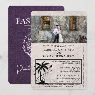 Violet Paarse Puerta Vallarta Passport bruiloft Kaart
