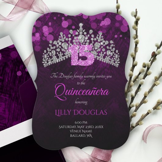 Violet, Paarse Quinceanera met Tiara Invitation Kaart