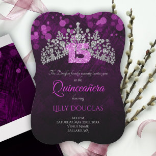 Violet, Paarse Quinceanera met Tiara Invitation Kaart
