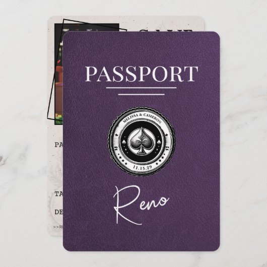 Violet Paarse Reno Passport Bewaar de datum Save The Date (Voorkant / Achterkant)