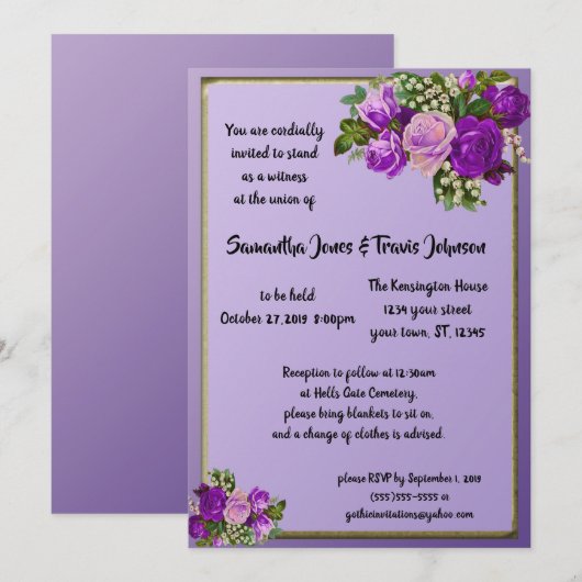 Violet Paarse  Roos Gothic bruiloft Kaart (Voorkant / Achterkant)