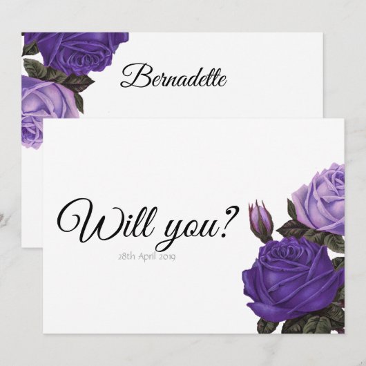 Violet Paarse Roos Wil je mijn bruidsmeisje kaart (Voorkant / Achterkant)
