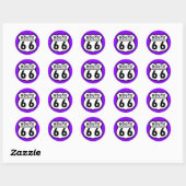 Violet Paarse Route 66 verkeersbord Ronde Sticker (Vel)