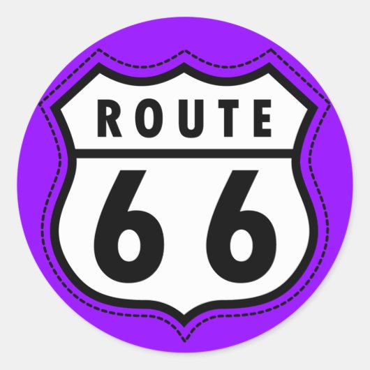 Violet Paarse Route 66 verkeersbord Ronde Sticker (Voorkant)