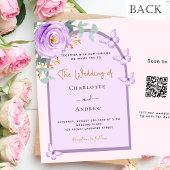 Violet paarse roze bloemboog QR RSVP bruiloft Kaart