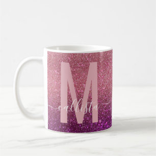 Violet Paarse roze driestal geselt monogram Koffiemok