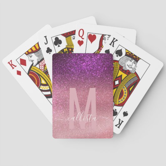 Violet Paarse roze driestal geselt monogram Pokerkaarten (Achterkant)