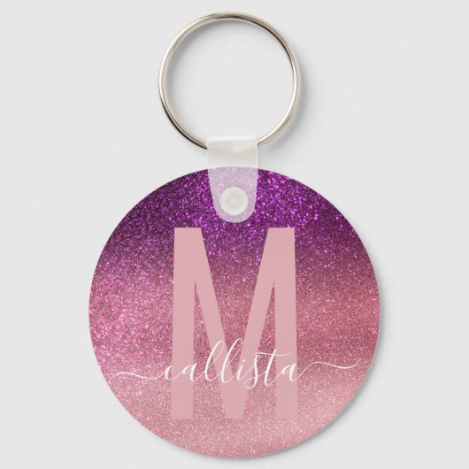 Violet Paarse roze driestal geselt monogram Sleutelhanger (Voorkant)